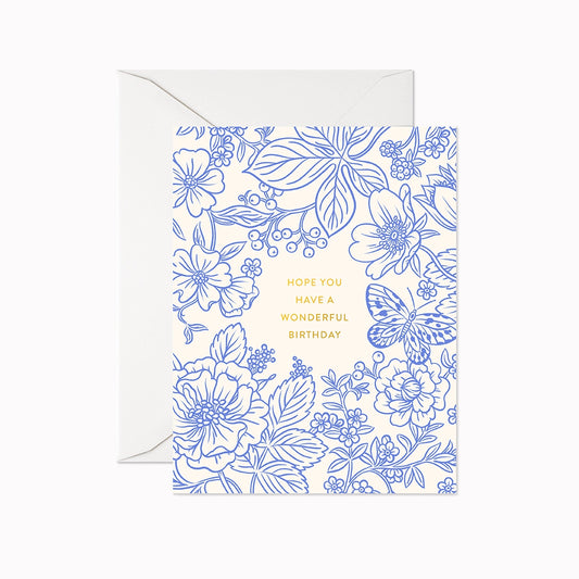 Card: Happy Birthday - Wonderful Birthday Blue and White